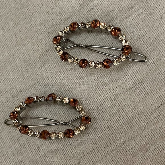 Topaz Color Oval Hair Clips with Rhinestones main image 5